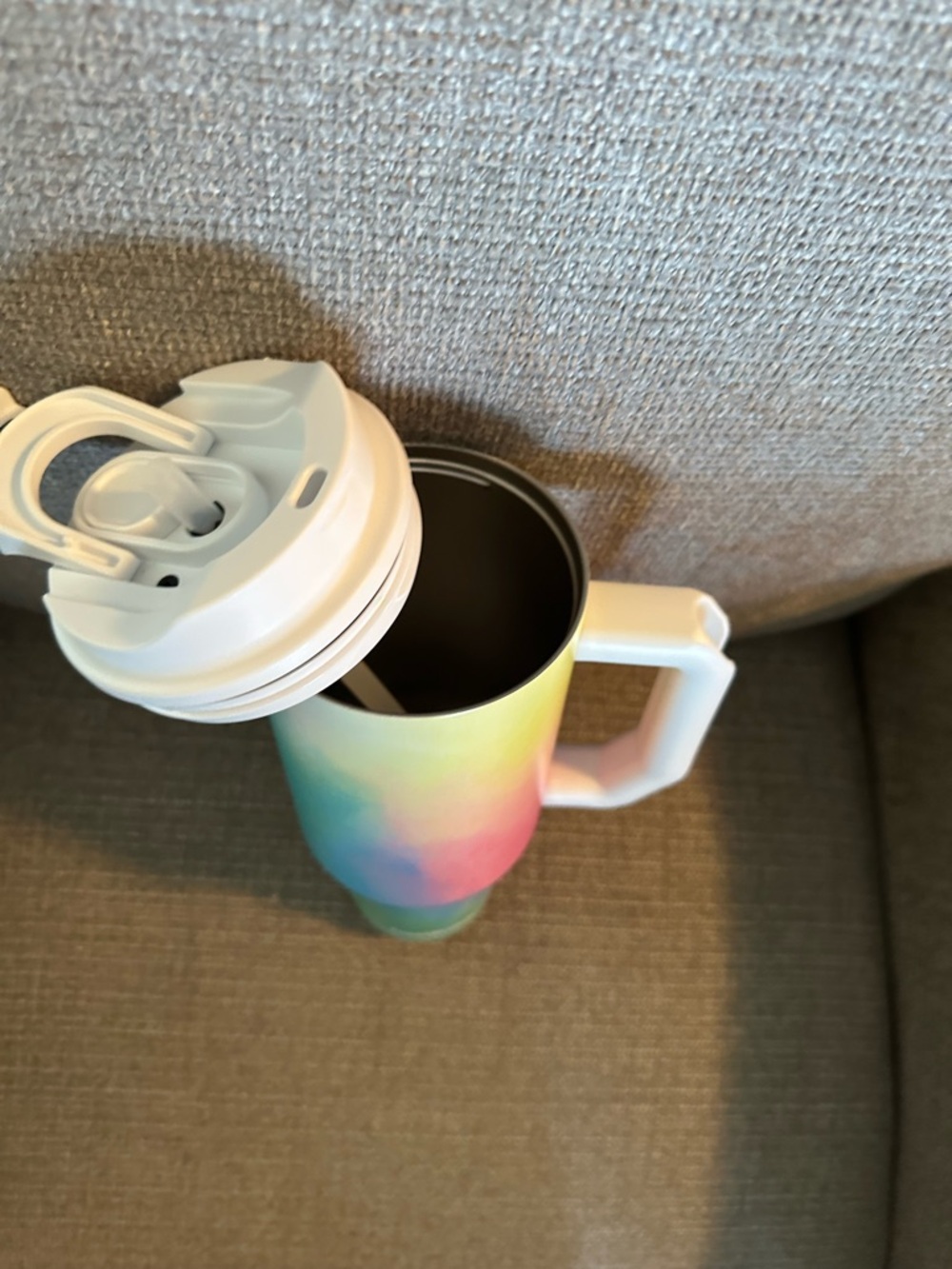 Rainbow Ombre Travel Mug with Handle - White - Picture 4 of 4